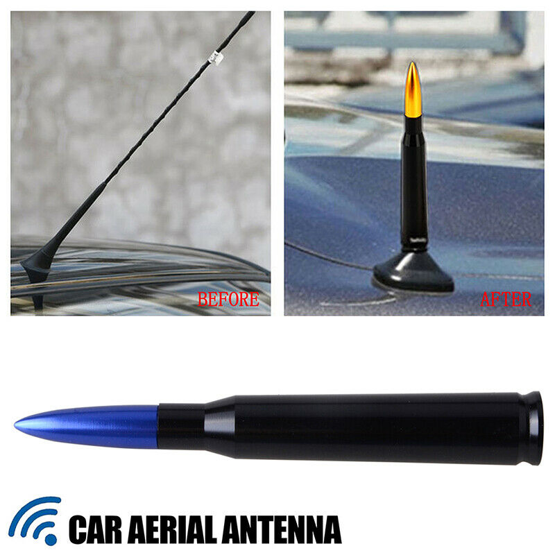 Bullet Universal Car Auto FM AM Radio Bullet Antenna Aerial Aluminum Alloy Blue