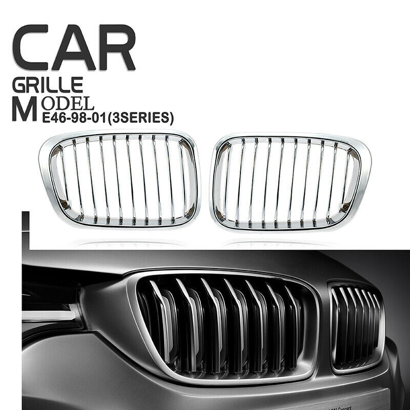 2pcs Chrome Car Grill Grille For BMW E46 4dr 3'Series Pre-facelift Sedan 98-01