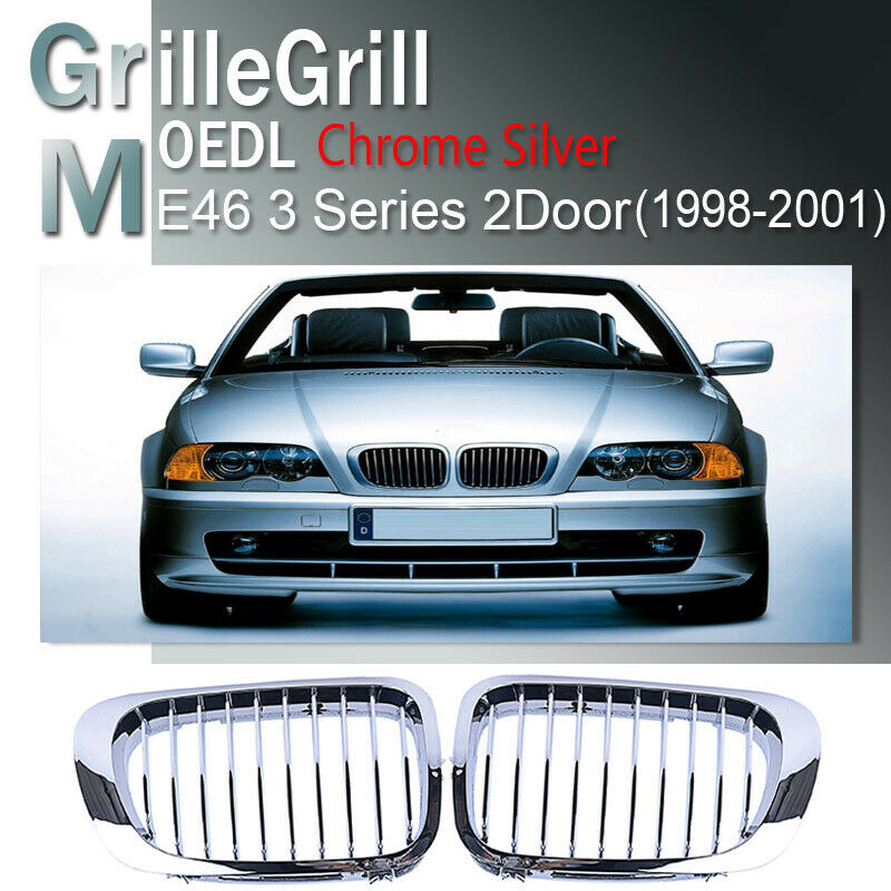 2x Chrome Kidney Grill Grille Bumper For BMW E46 2DR 3 Series 98-01 Pre-facelift