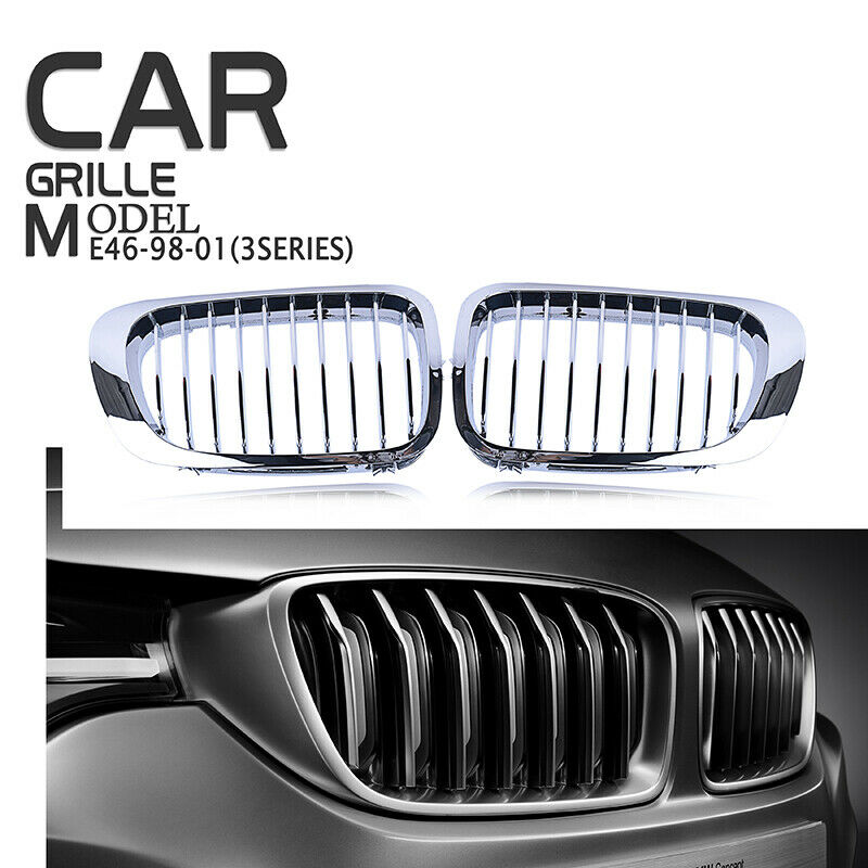 Pair Chrome Kidney Grille for BMW 3 Series E46 Coupe 1998-2001 Pre-facelift