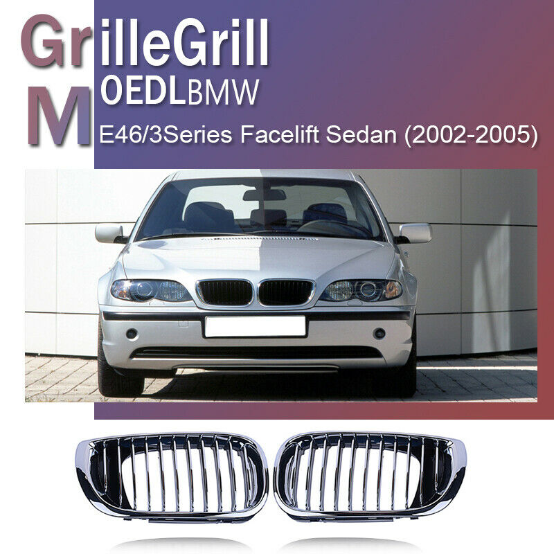 2pcs Chrome Front Bumper Grille Grill For BMW 3-Series E46 02-05 LCI Facelift