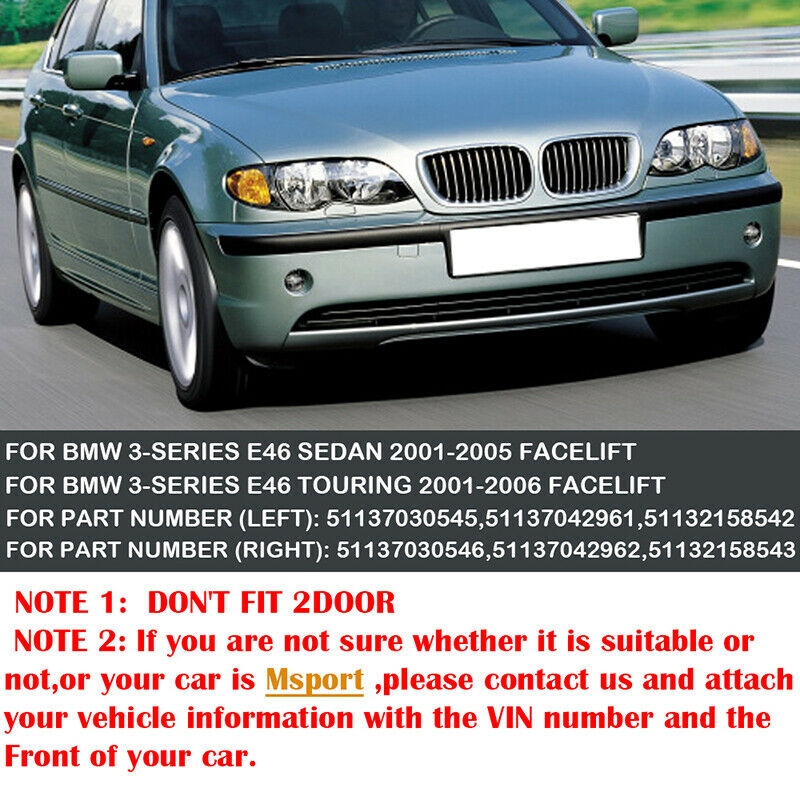 2pcs Chrome Front Bumper Grille Grill For BMW 3-Series E46 02-05 LCI Facelift