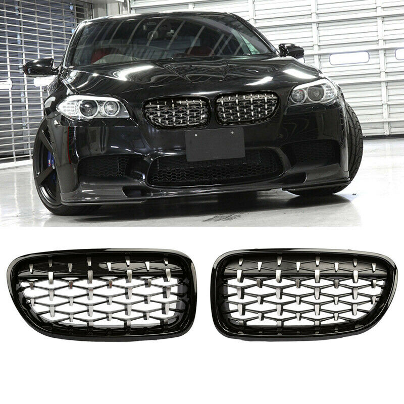 Cool Diamond Black Kidney Grill Grilles For BMW F10 F11 F18 5-Series 2010-2016