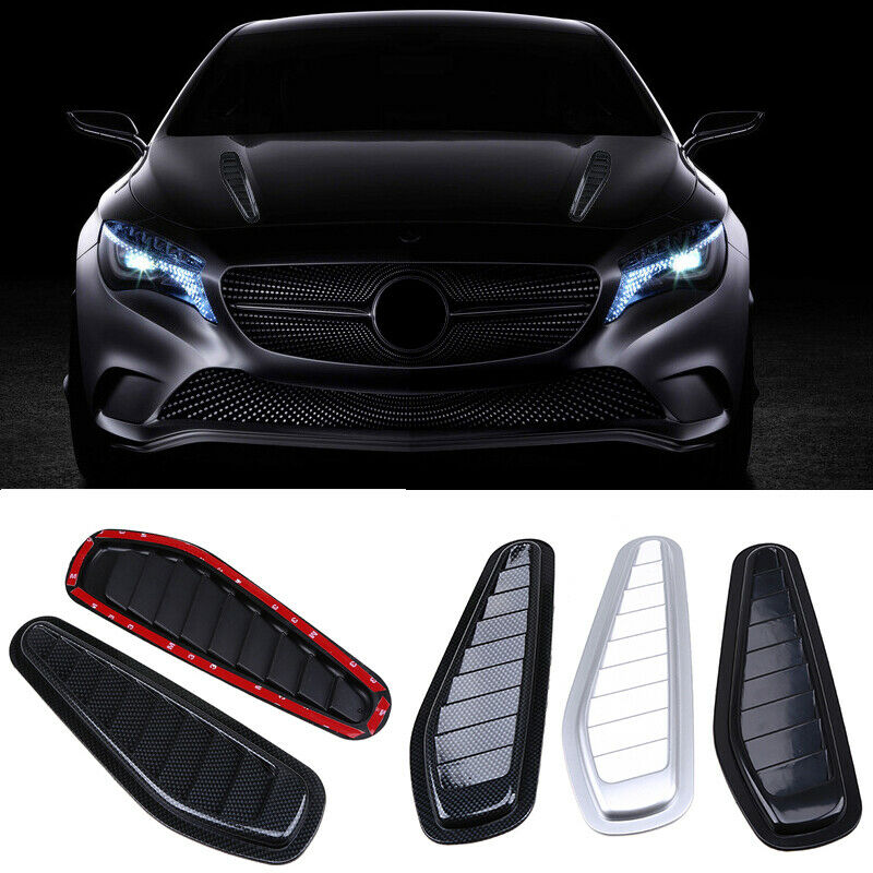 2x Carbon Fiber Car Air Flow Intake Scoop Turbo Bonnet Vent Cover Hood Fender UK