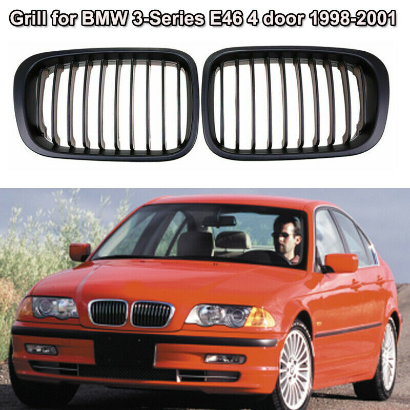 2pcs For BMW 3-Series E46 4DR Saloon 98-01 Mate Balck Bumper Kidney Grille Grill