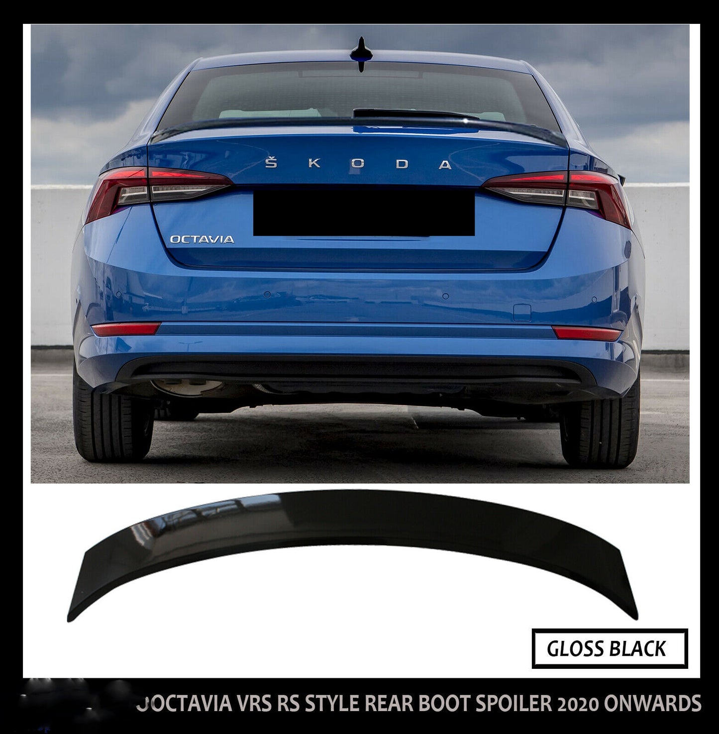 SKODA OCTAVIA NX MK4 VRS RS STYLE BOOT SPOILER LIP WING 2020 ONWARDS GLOSS BLACK