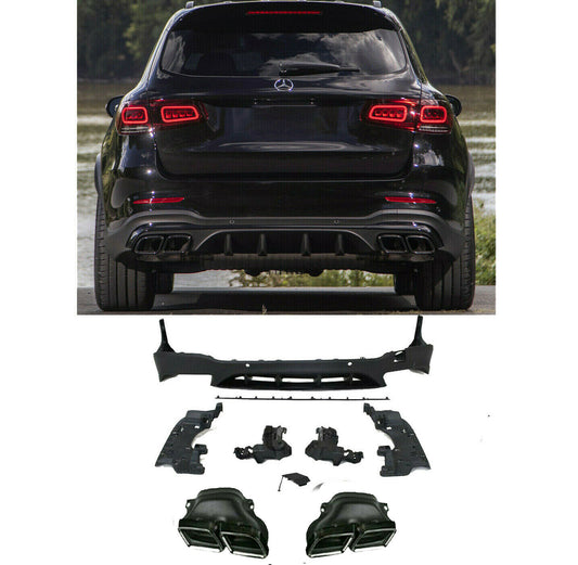 MERCEDES GLC CLASS X253 GLC63 AMG STYLE MATTE BLACK REAR DIFFUSER AND TIPS 16+