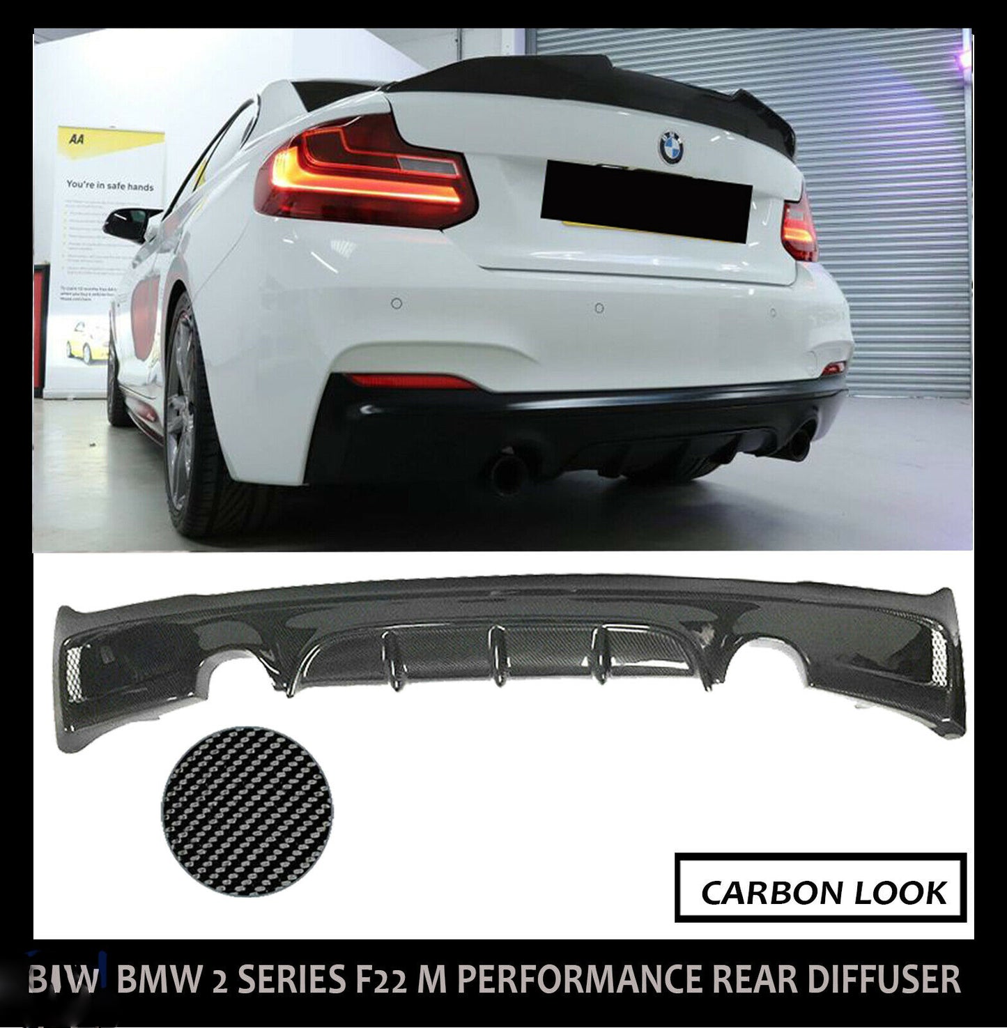 BMW REAR DIFFUSER F22 F23 2 SERIES M SPORT PERFORMANCE M235 EXHAUST CARBON LOOK