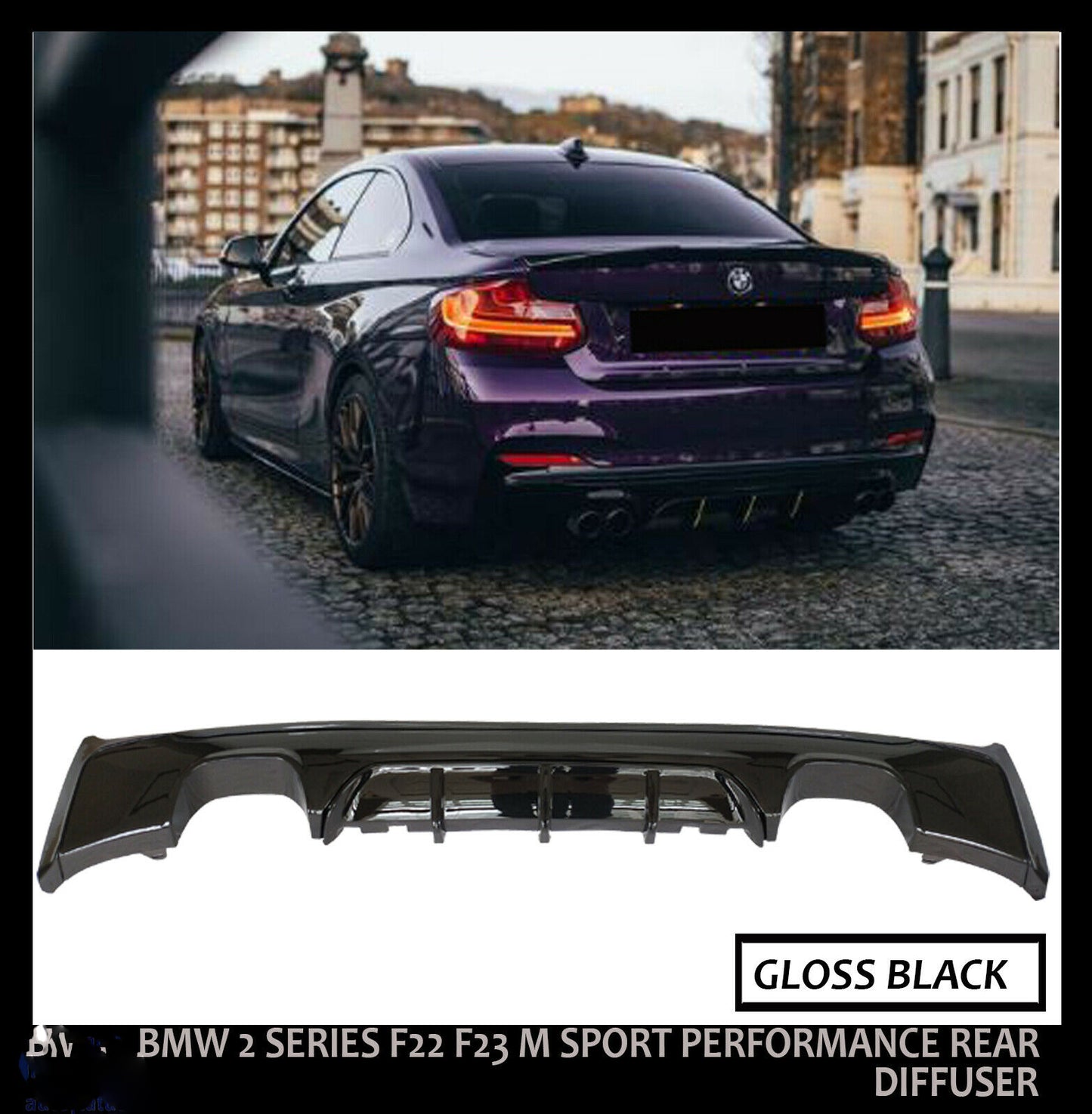 BMW F22 F23 2 SERIES M SPORT PERFORMANCE REAR DIFFUSER GLOSS BLACK