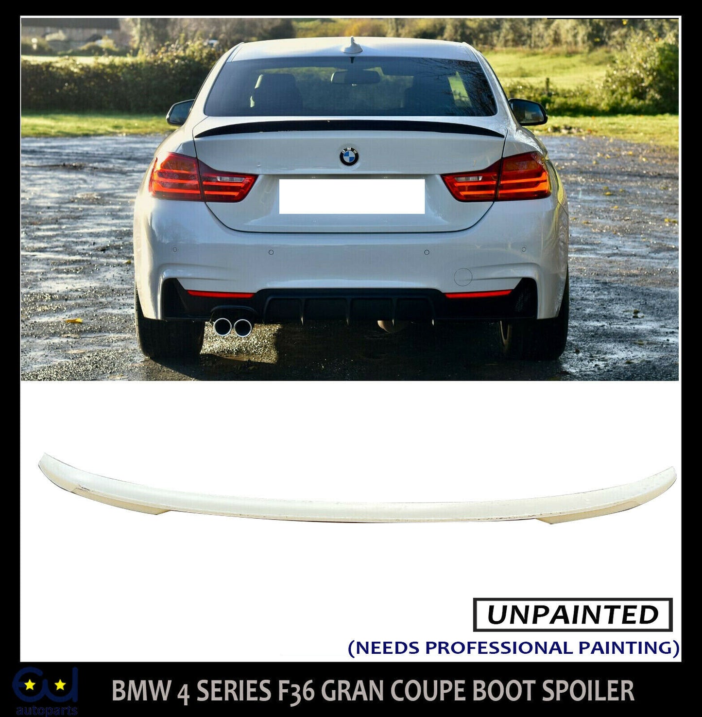 BMW 4 SERIES F36 4D GRAN COUPE REAR TRUNK BOOT SPOILER LIP PRIMED LOOK OEM FIT