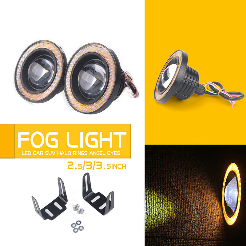 Pair Angel Eyes Halo Car Fog Lights Lamp Projector DRL COB LED Bulbs 2.5/3/3.5"