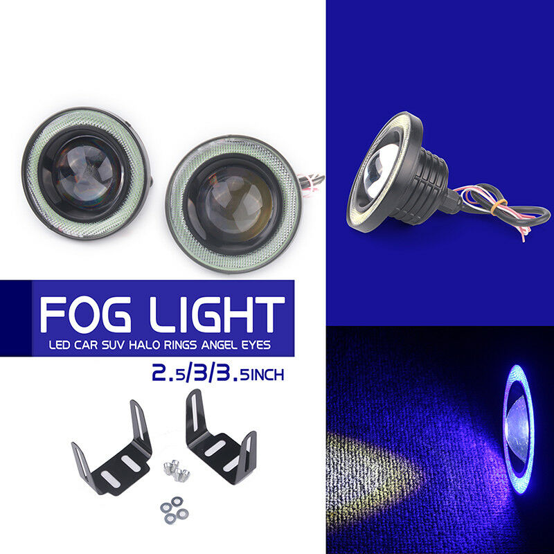 Pair Angel Eyes Halo Car Fog Lights Lamp Projector DRL COB LED Bulbs 2.5/3/3.5"