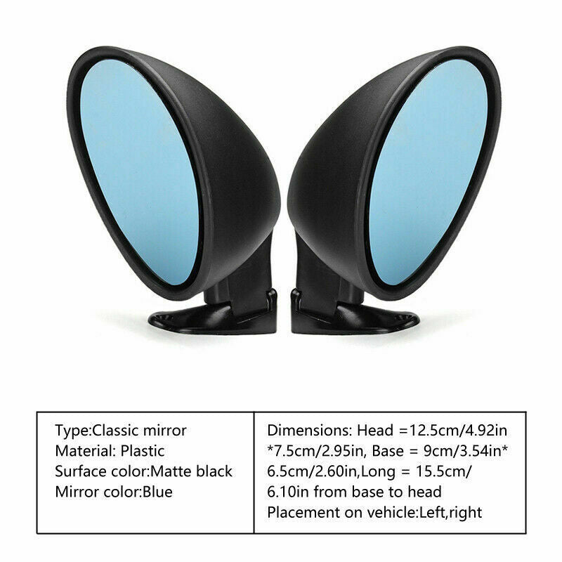 A Pair Universal Car Classic Retro Door Wing Side Mirror Rearview Rat Rod Blue