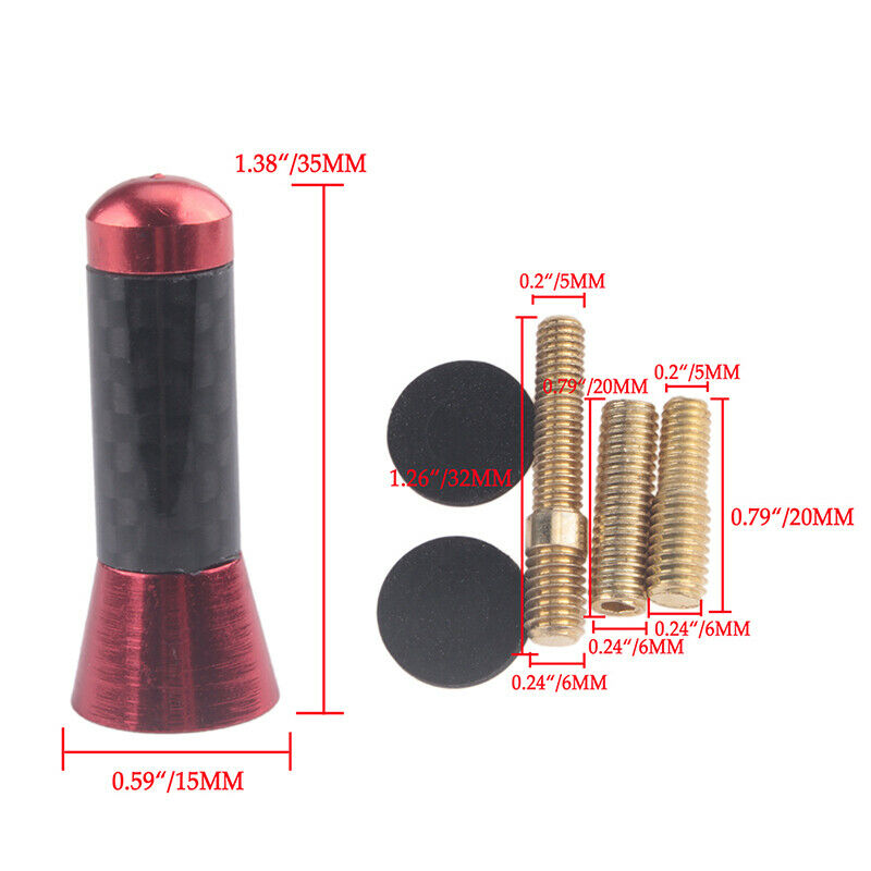 1.3"Red Car Carbon Fiber Aerial Bee Sting Mast Antenna Mini Arial Stubby AH0111
