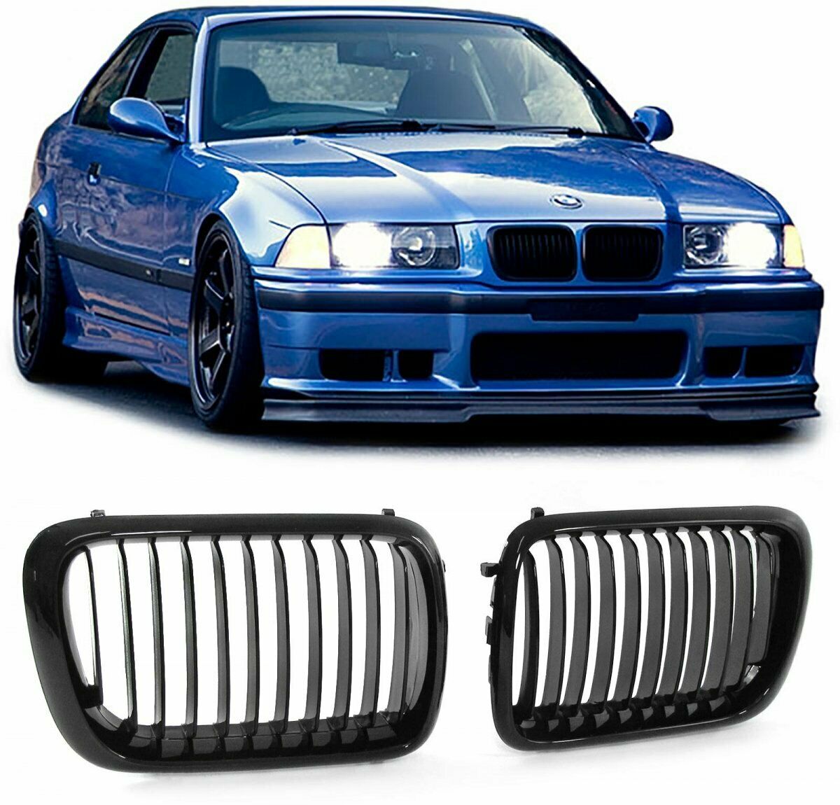 BMW E36 97-00 FACELIFT GLOSS BLACK PERFORMANCE FRONT KIDNEY GRILLES GRILLS UK