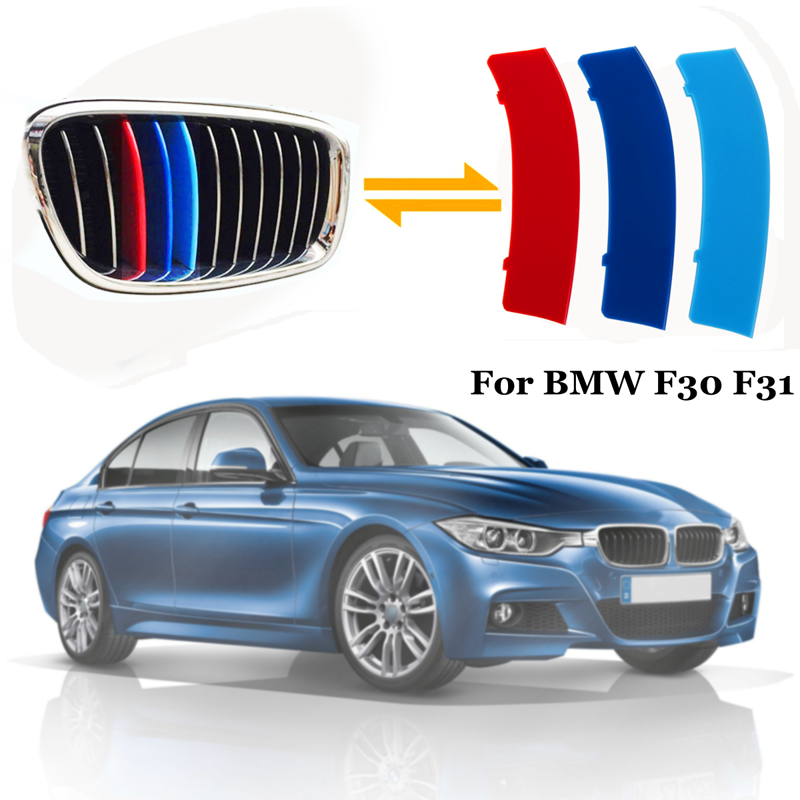 Front Grille Grill Cover Clip Stripe 11 Bars For 2013-2017 BMW 3 Series F30 F31