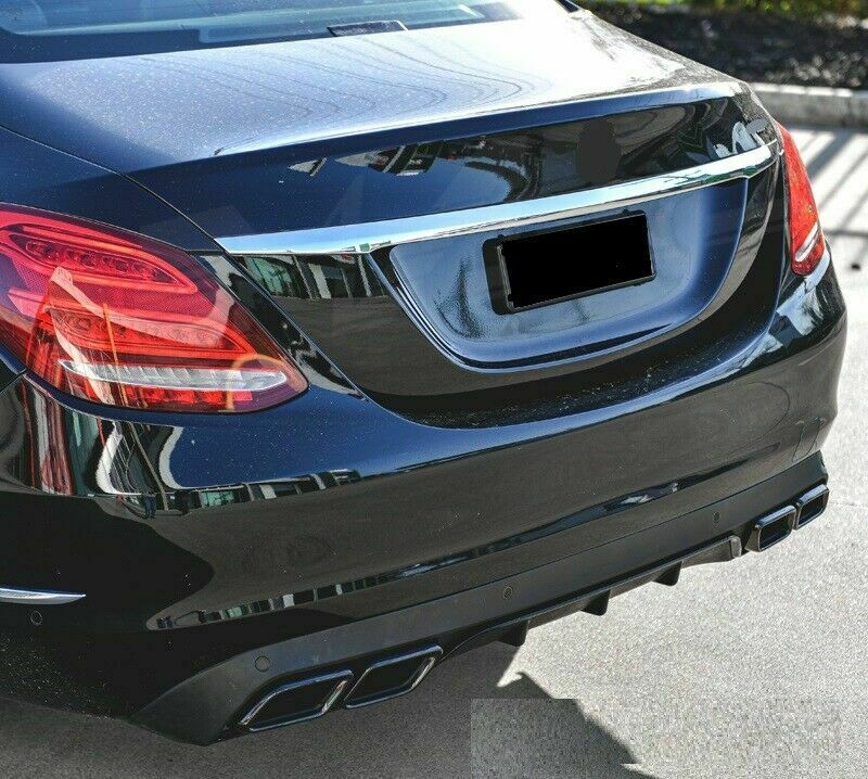MERCEDES C CLASS W205 C63 LOOK REAR DIFFUSER VALANCE WITH TAILPIPE BLACK