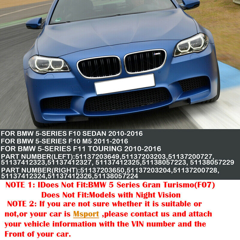 For Bmw M5 Look F10 F11 5 Series Kidney Grille Grill Gloss Black Twin Bar Slat