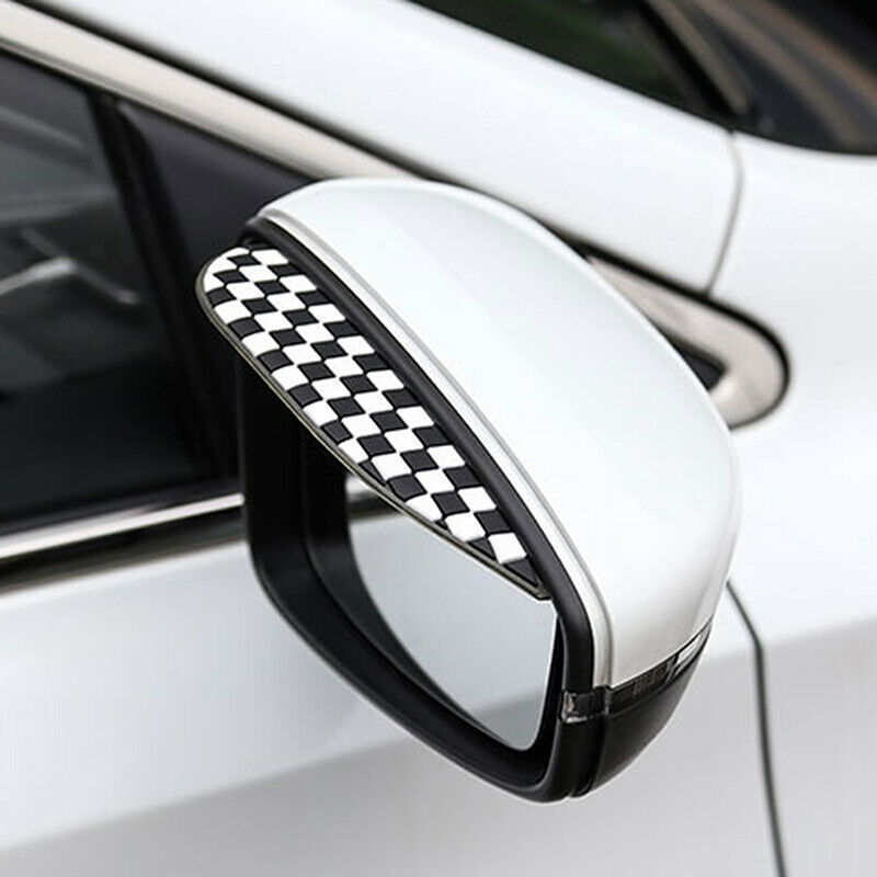 Checkered Car Rear View Wing Mirror Sun Shade Shield Rain Board Eyebrow Guard