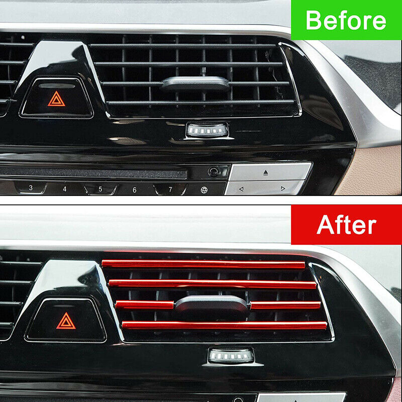 10x Car Accessories Red Air Conditioner Air Outlet Decoration Strip Cover