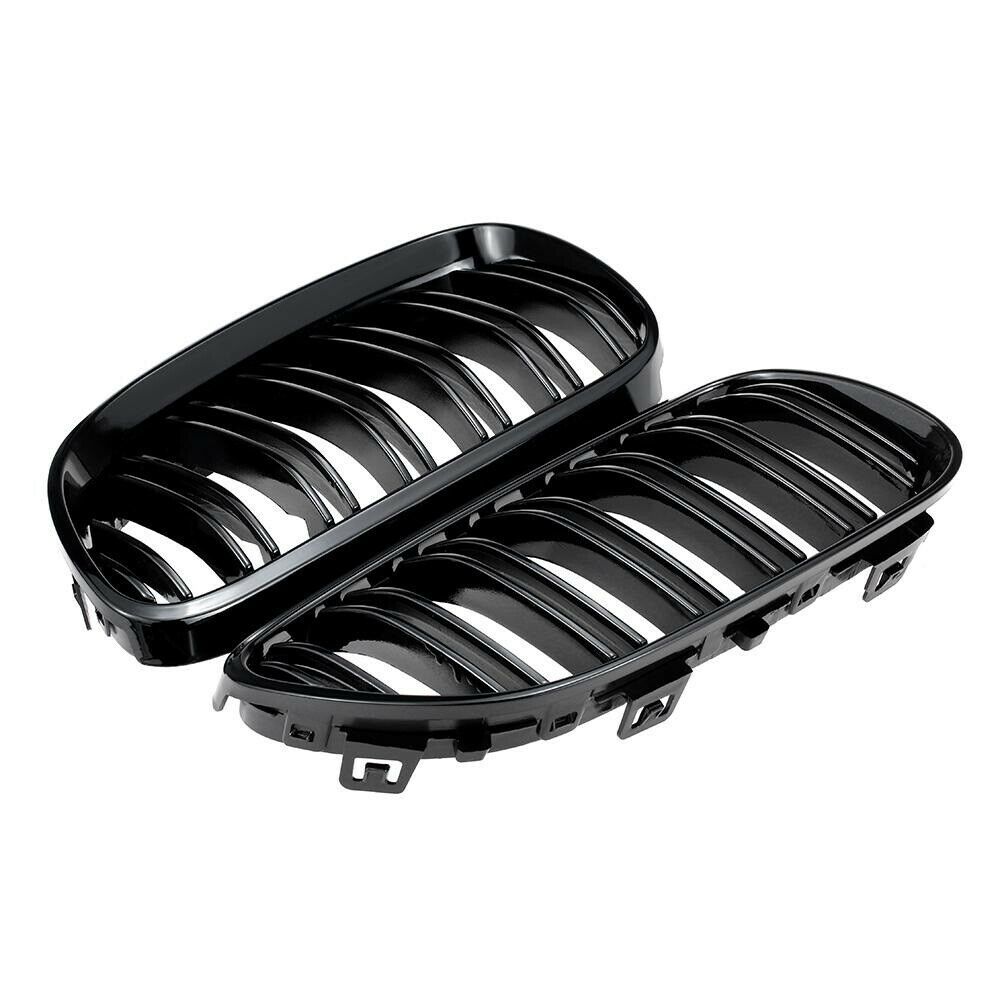 BMW E92 E93 06-10 & M3 GLOSS BLACK FRONT KIDNEY GRILLES GRILLS TWIN DOUBLE SPOKE