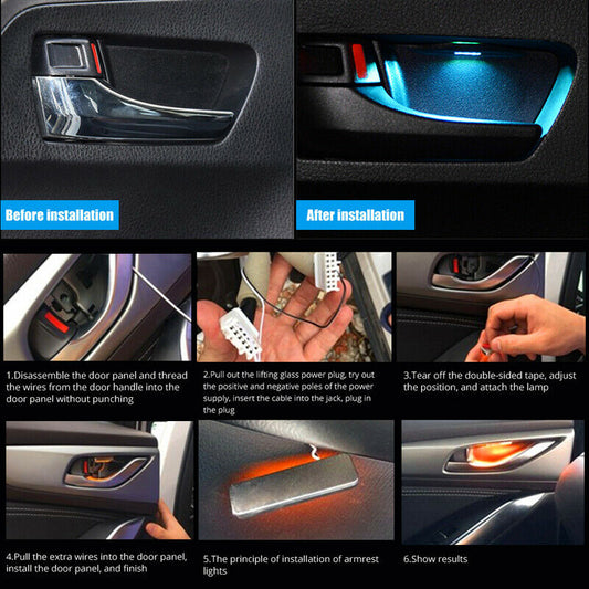 4x Yellow Car Door Bowl Handle LED Ambient Atmosphere Light Interior Accessories