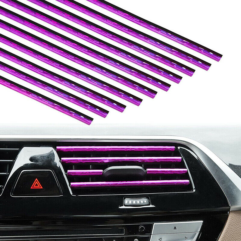 10x Car SUV Accessories Purple Air Conditioner Air Outlet Decoration Strip Cover