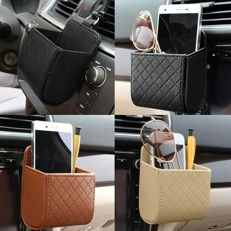 Car Air Seat Outlet Organiser Storage Pocket Holder PU Leather Phone Pouch Box e