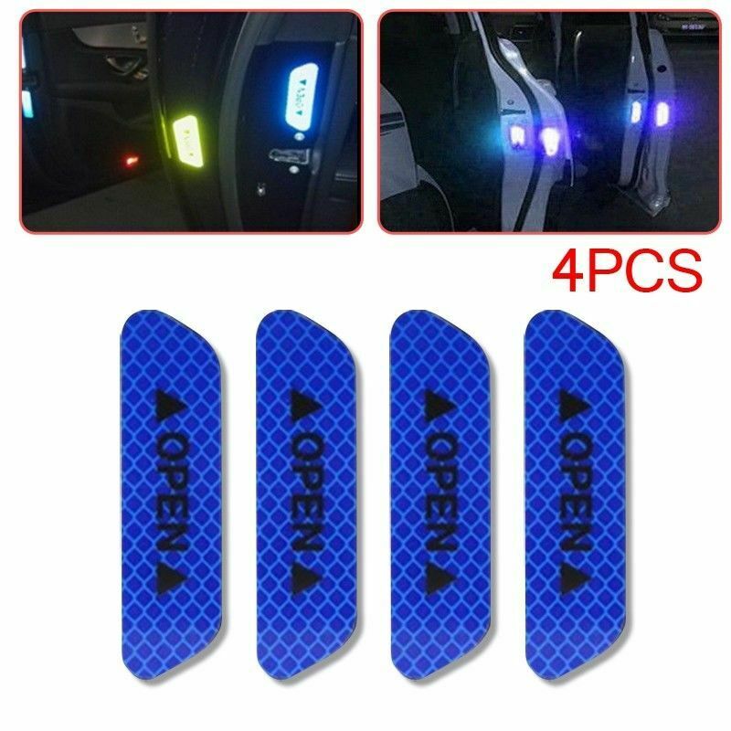 4X Car Door Open Sticker Reflective Tape Safety Warning Decal Blue Universal