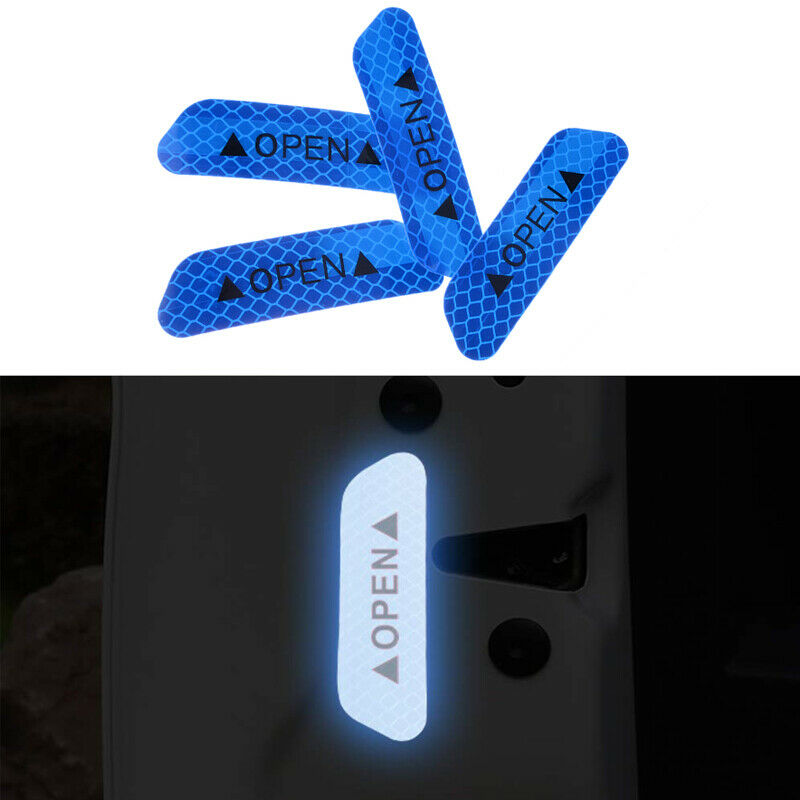 4X Car Door Open Sticker Reflective Tape Safety Warning Decal Blue Universal