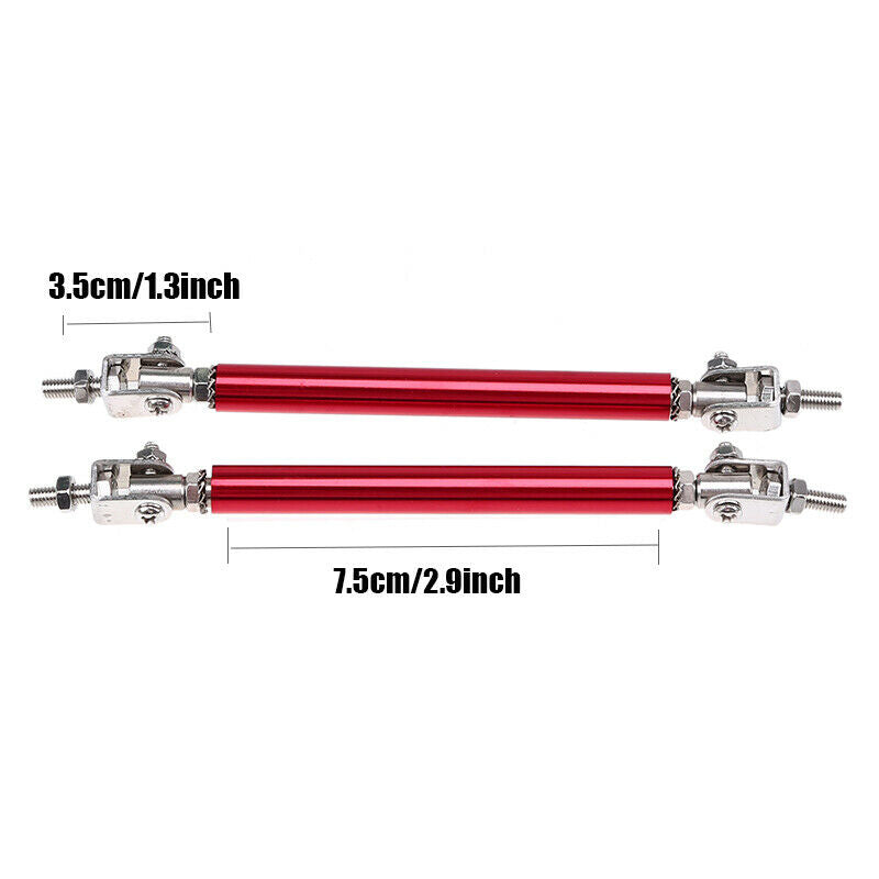 Red Universal Car Front+Rear Bumper Lip Splitter Rod Strut Tie Bar Support Kit