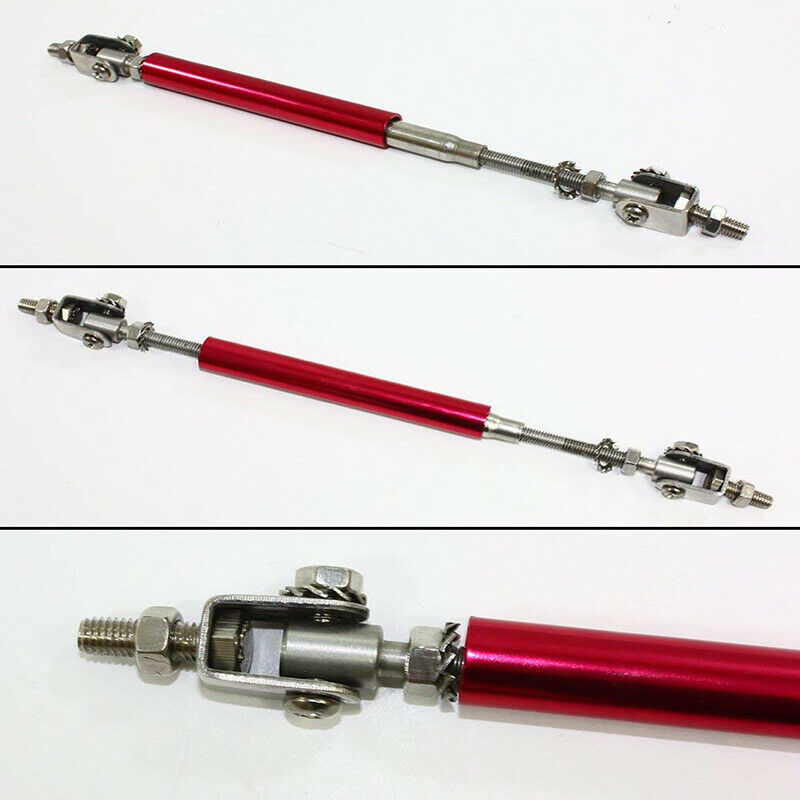 Red Universal Car Front+Rear Bumper Lip Splitter Rod Strut Tie Bar Support Kit
