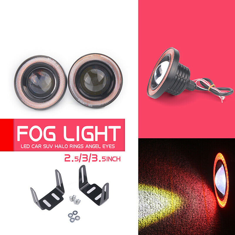Pair 7 Colours Angel Eyes Halo Car Fog Lights Lamp Projector DRL COB LED Bulbs