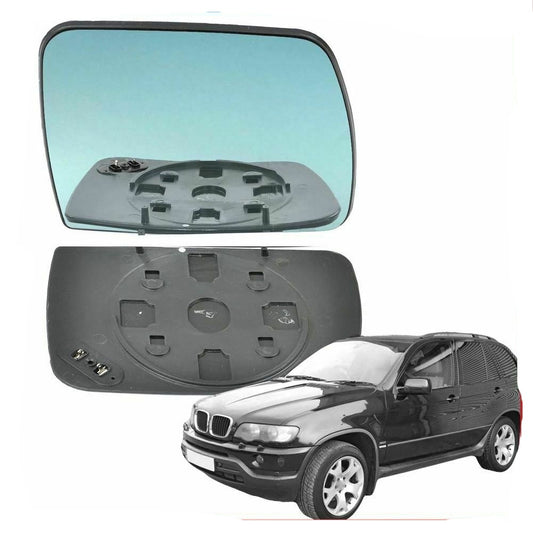 Left passenger side wing mirror glass for BMW X5 E53 1999-2006 heated Blue