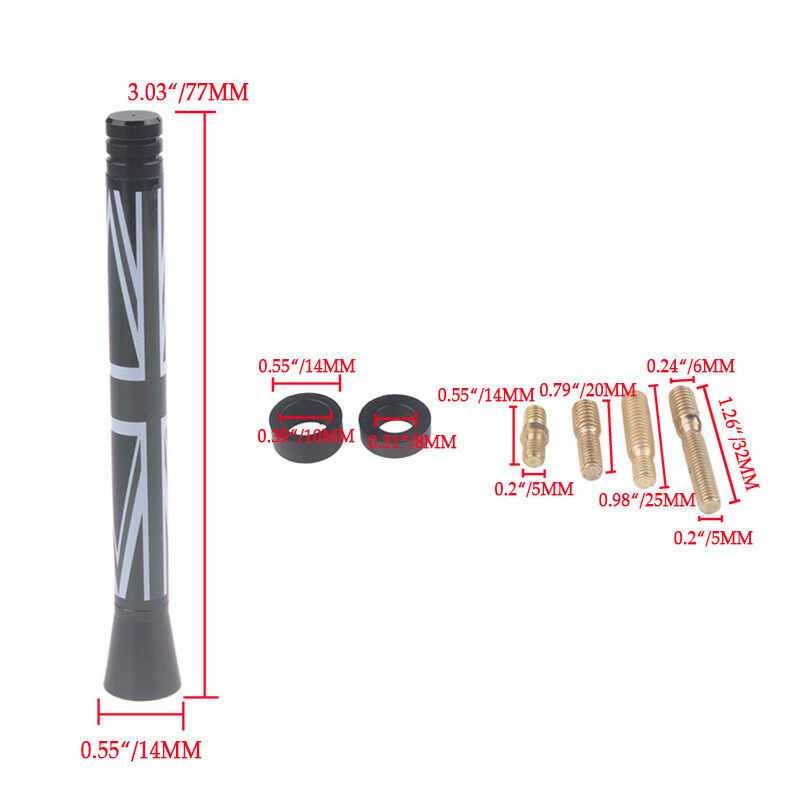 3" Black Union Jack Antenna Sports Short Aerial For BMW Mini Cooper All Models