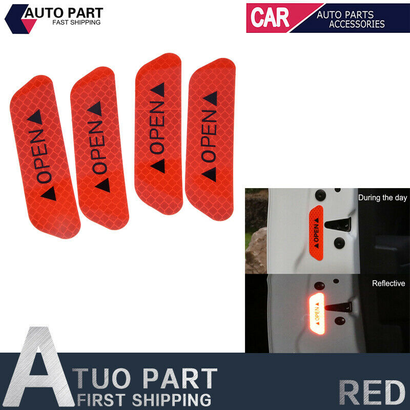 4x Universal Car Door Open Sticker Reflective Tape Safety Warning Decal Red