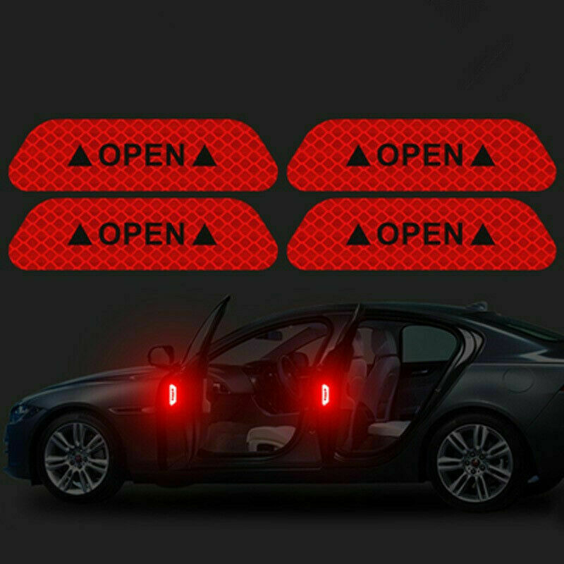4x Universal Car Door Open Sticker Reflective Tape Safety Warning Decal Red