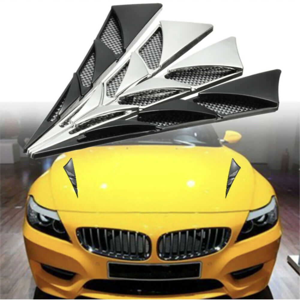 2PCS Car Hood Stickers Silver Side Air Intake Flow Vent Cover Deco Universal AH