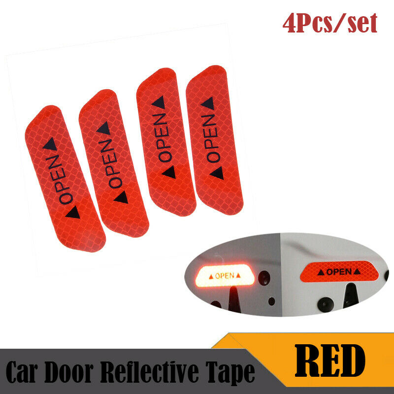 4x Universal Car Door Open Sticker Reflective Tape Safety Warning Decal Red