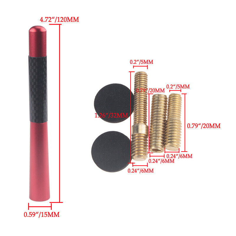 Universal Car Bee-sting Stubby Red Carbon Fibre Aerial Ariel Arial AMFM 12cm