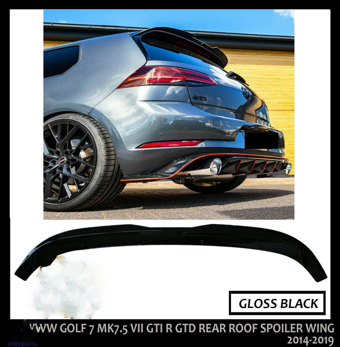 VW GOLF 7 MK7.5 VII GTI R GTD REAR ROOF SPOILER WING GLOSSY BLACK 2014-2019