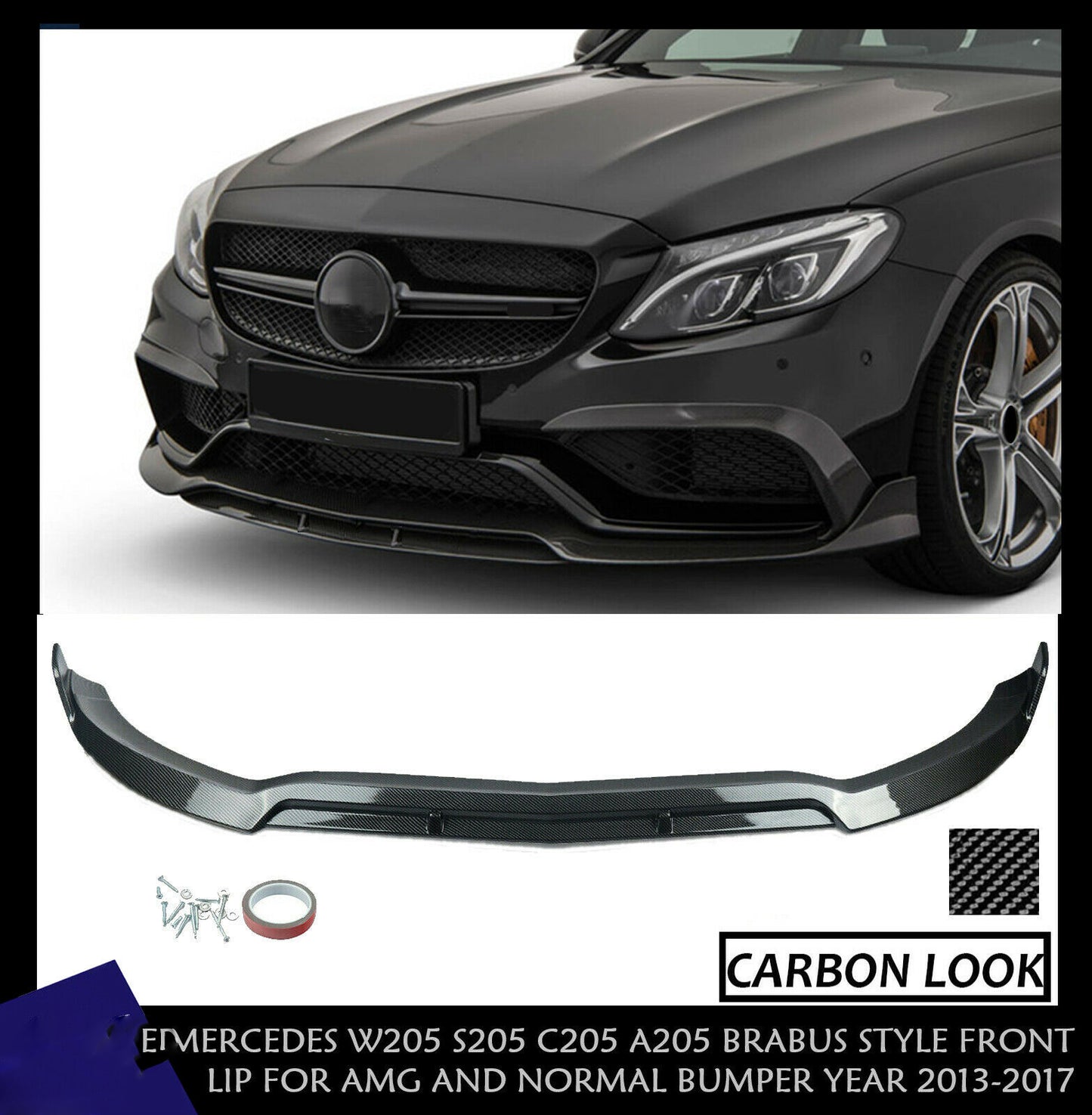 MERCEDES C CLASS A205 W205 C205 AMG LOOK BRABUS STYLE FRONT SPLITTER LIP 2013-17