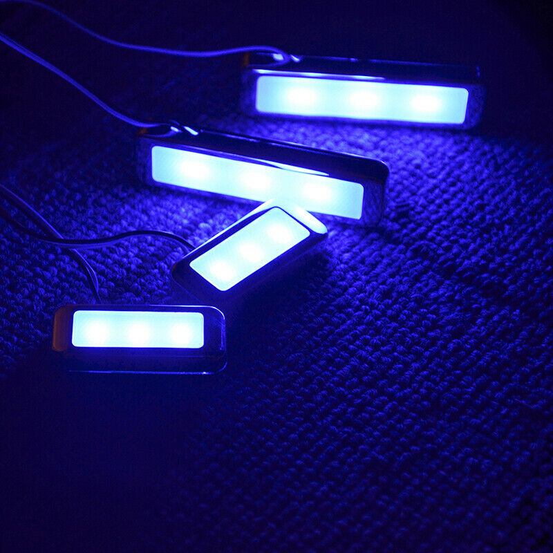 Set Blue Car Door Bowl Handle LED Ambient Atmosphere Light Interior Autopart E