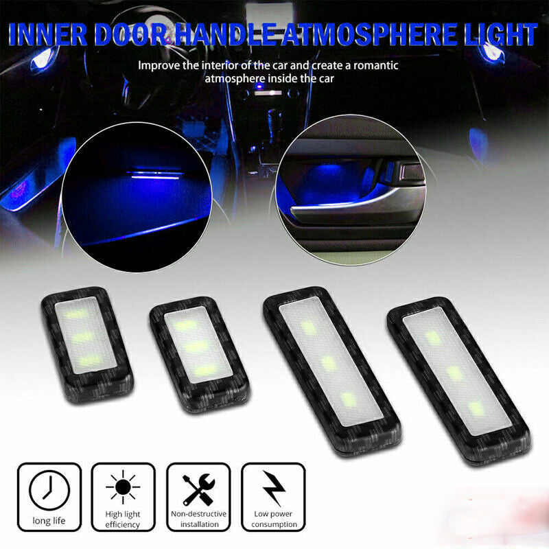 Set Blue Car Door Bowl Handle LED Ambient Atmosphere Light Interior Autopart E