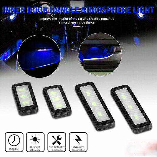 Set Blue Car Door Bowl Handle LED Ambient Atmosphere Light Interior Autopart E