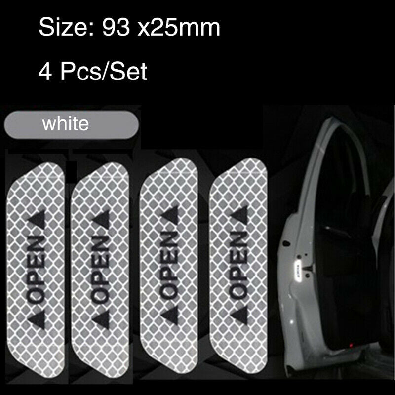4x White Universal Car Door Open Sticker Reflective Tape Safety Warning Decal