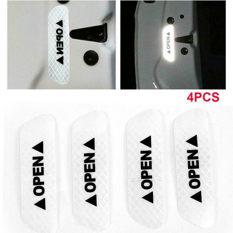 4x White Universal Car Door Open Sticker Reflective Tape Safety Warning Decal