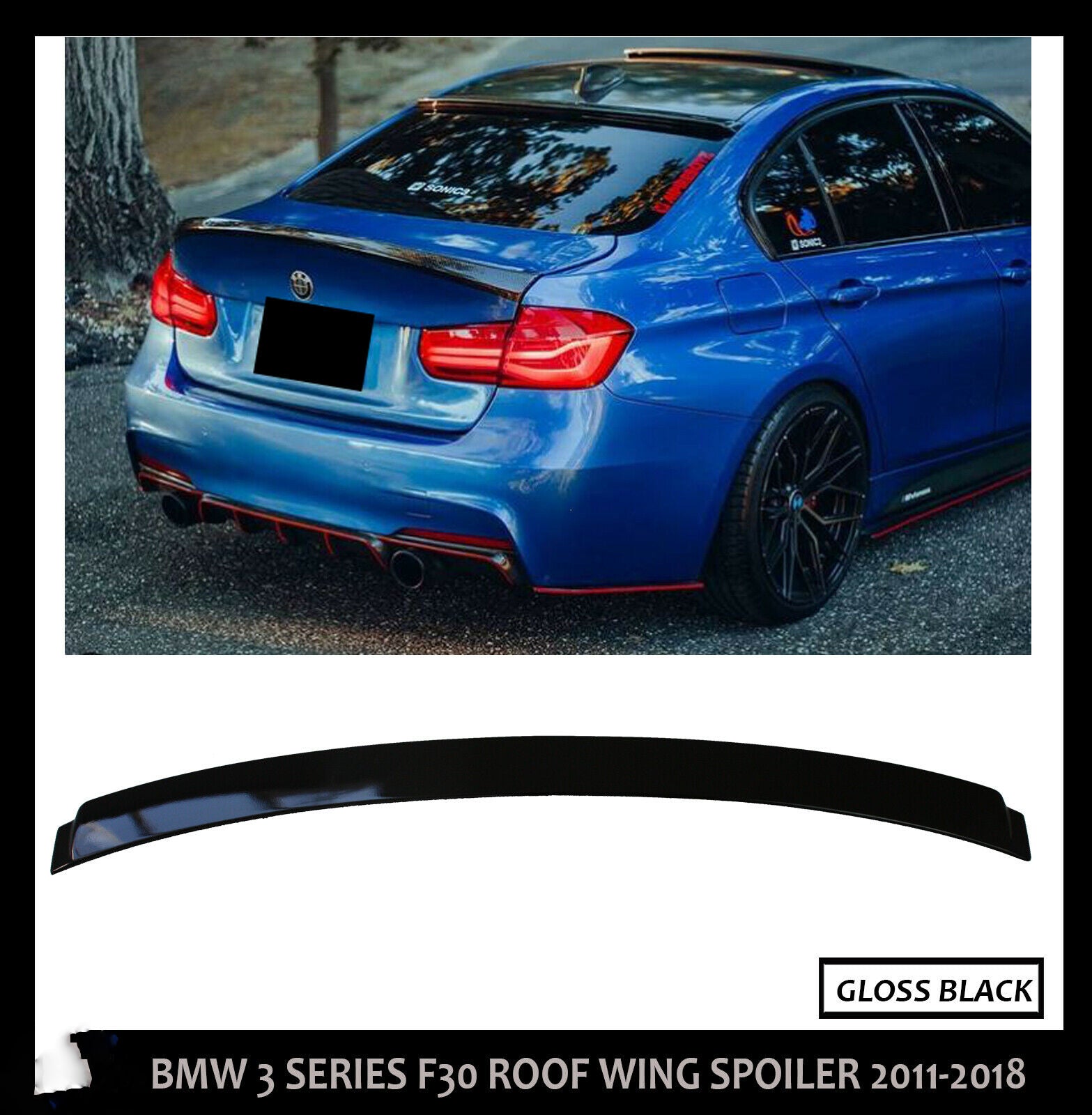 BMW 3 SERIES F30 F80 STYLE REAR ROOF SPOILER LIP LID GLOSS BLACK