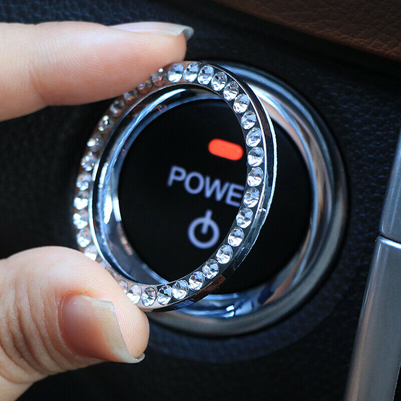Auto Accessories Car Decorative Silver Button Start Switch Diamond Ring Blue