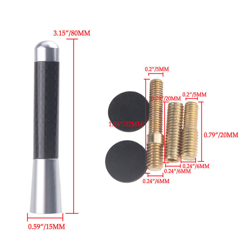 Universal Car Bee-sting Stubby Silver Carbon Fibre Aerial Ariel Arial AMFM 8cm